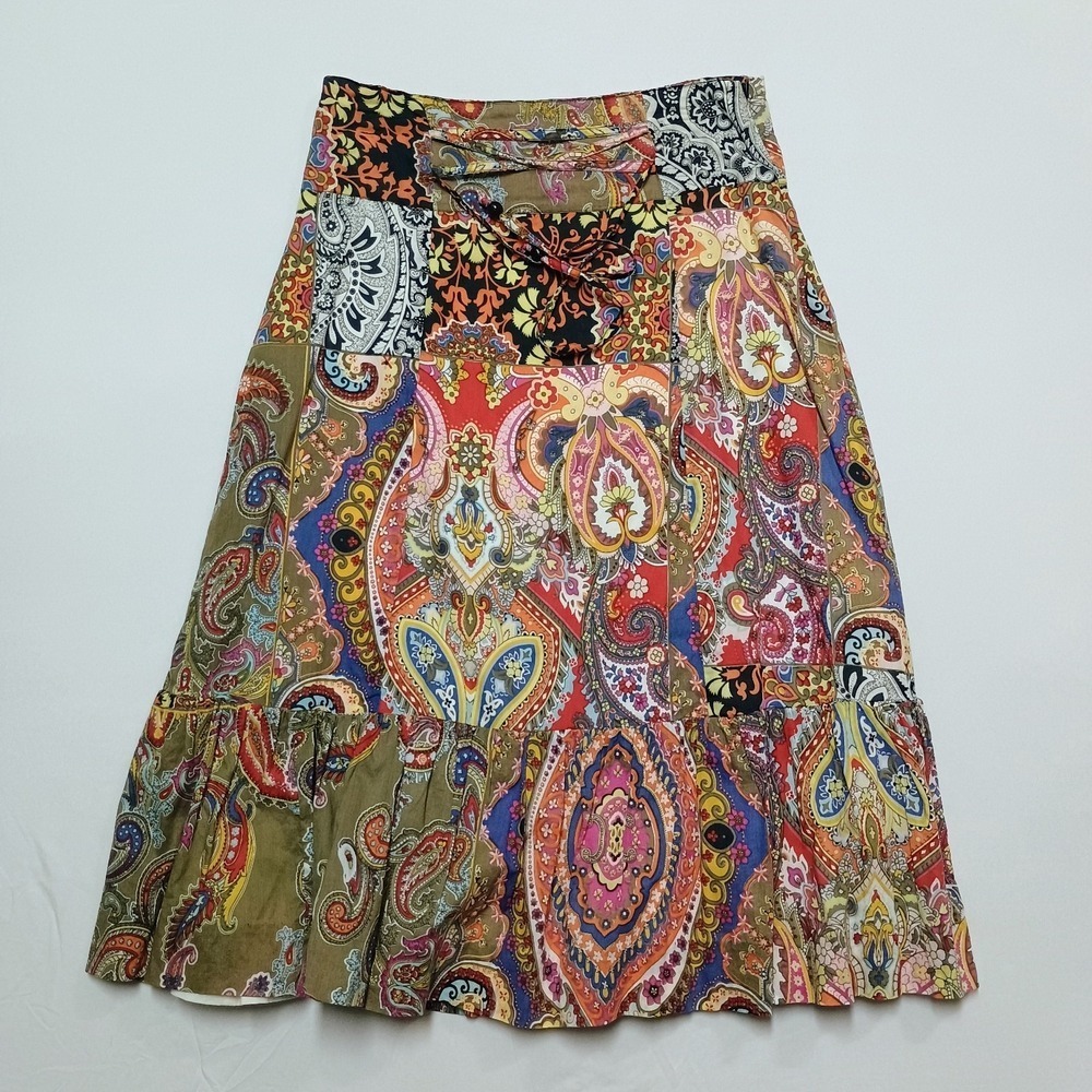 New Direction Rainbow Paisley Patchwork Cotton A Line Skirt Boho Hippie Medium